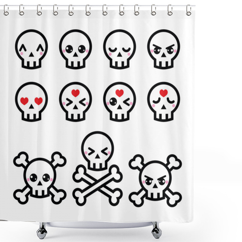 Personality  Kawaii Cute Halloween Skull Icons Set Shower Curtains