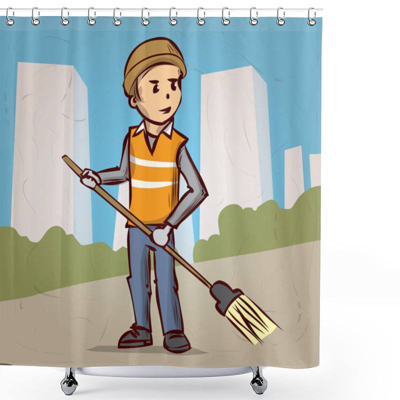 Personality  Street Sweeper At Work Shower Curtains