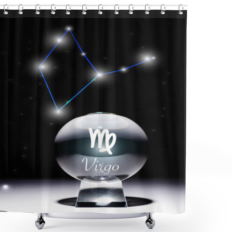 Personality  Crystal Ball With Virgo Zodiac Sign Isolated On Black With Constellation Shower Curtains