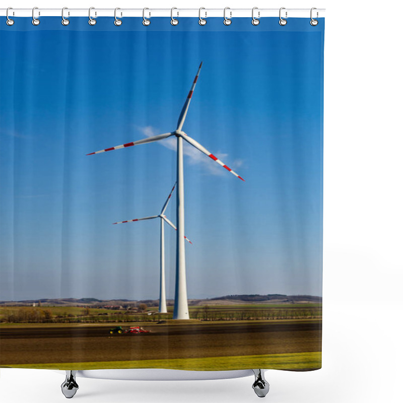 Personality  Windmill In A Green Field Against A Blue Sky. Naturally Friendly Shower Curtains