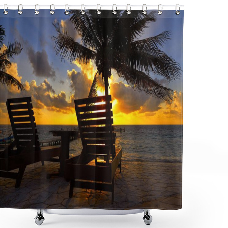 Personality  Riviera Maya Sunrise Beach Hammocks Shower Curtains