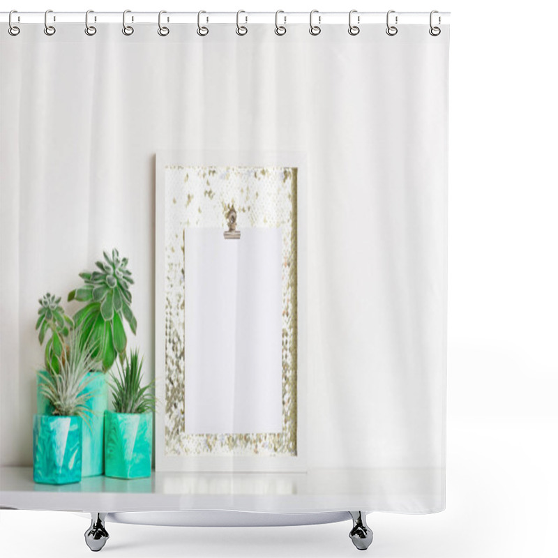 Personality  Lifestyle Home Decoration With Frame With Place For Text And Succulents Shower Curtains