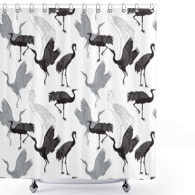 Personality  Cranes Birds Seamless Pattern Shower Curtains