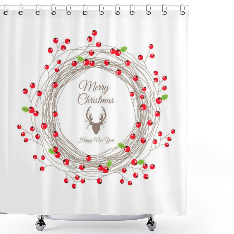 Personality  Berry Christmas Wreath For Happy New Year Card Shower Curtains