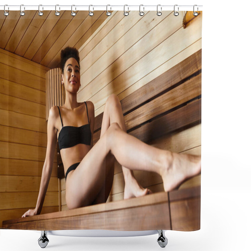 Personality  Young Woman Unwinds In A Calming Spa, Embracing Peace And The Essence Of Self Care. Shower Curtains