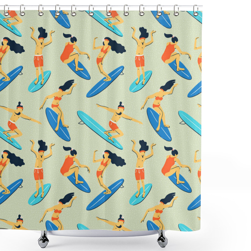 Personality  Seamless Pattern With  Surfers Shower Curtains