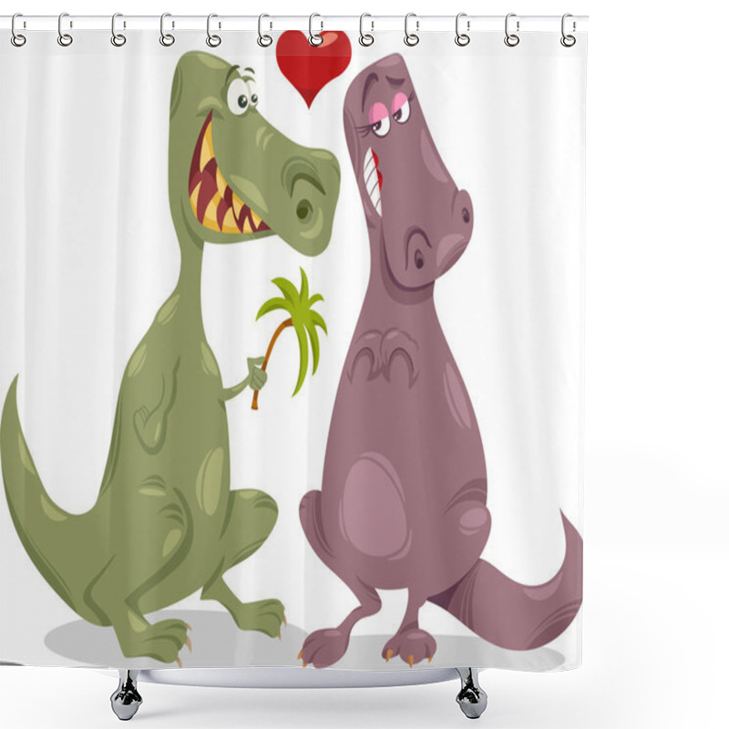 Personality  Dinos In Love Cartoon Illustration Shower Curtains