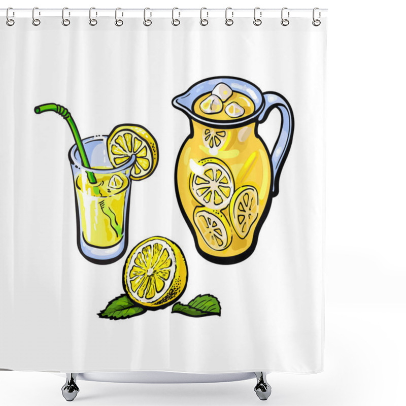 Personality  Vector Lemonade Jug, Glass Of Lemon Juice, Straw Shower Curtains