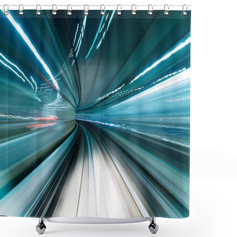 Personality  Motion Blur Of Train Moving Inside Tunnel Shower Curtains