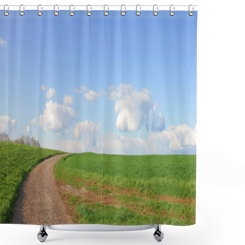 Personality  Winding Way On The Hill And Blue Sky With Clouds Shower Curtains