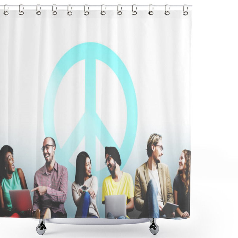 Personality  Diversity Friends Near Wall With Peace Sign Shower Curtains