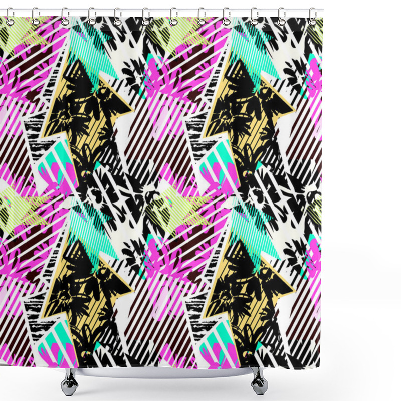 Personality  Abstract Seamless Geometric Pattern With Flowers, Arrows,triangl Shower Curtains