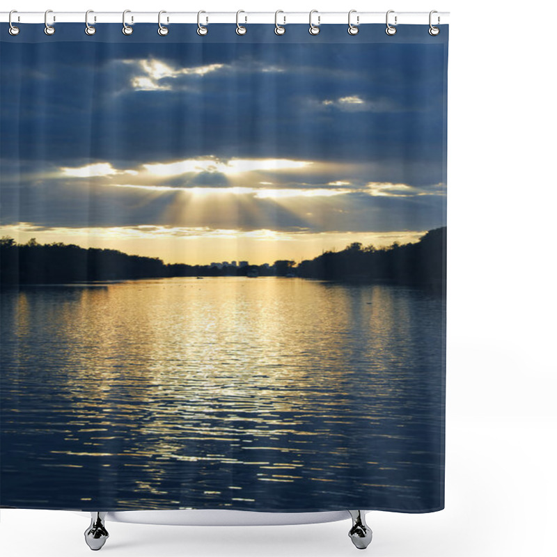 Personality  Rays Of Sun Shining Through The Clouds And Sunset Over Water Shower Curtains