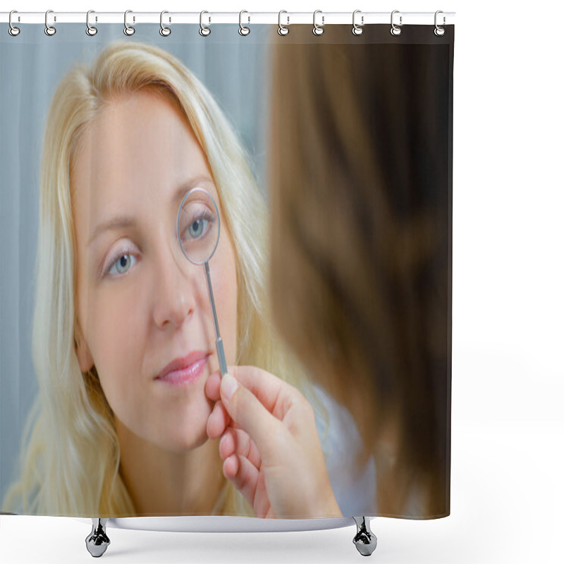 Personality  Optician Checking A Woman S Eye Shower Curtains