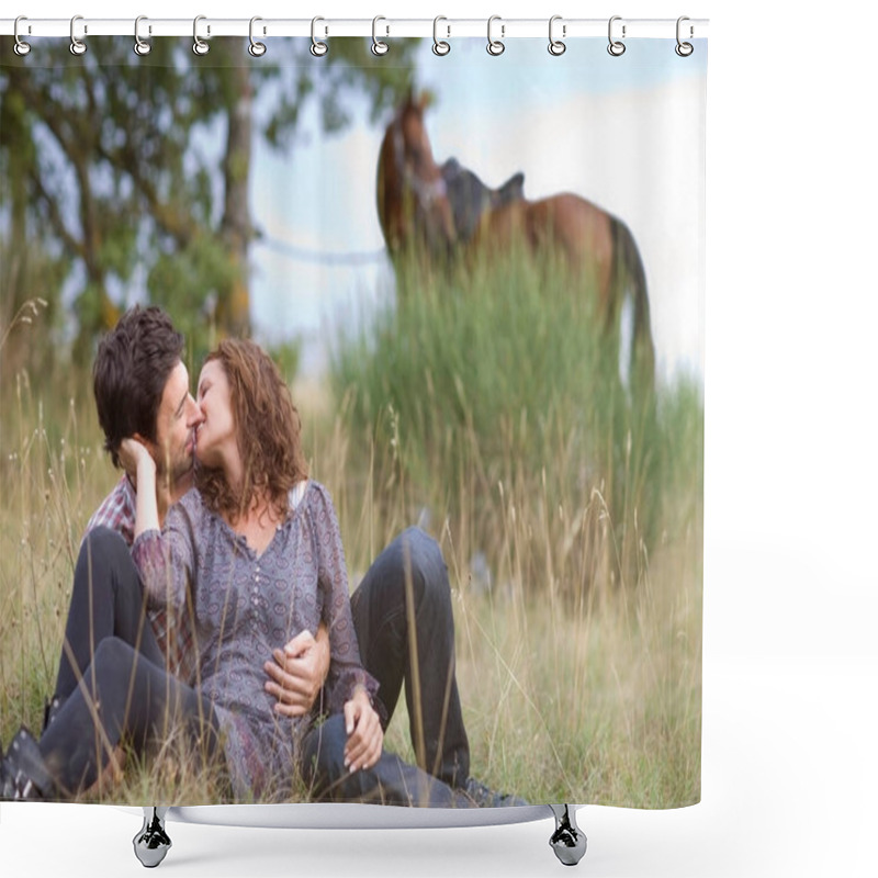 Personality  Loving Couple During House Riding Shower Curtains