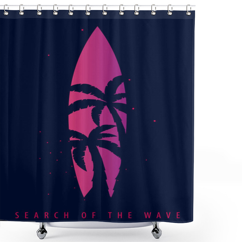 Personality  Surfing Graphic With Palms And Surfingboards. T-shirt Design And Print. Shower Curtains