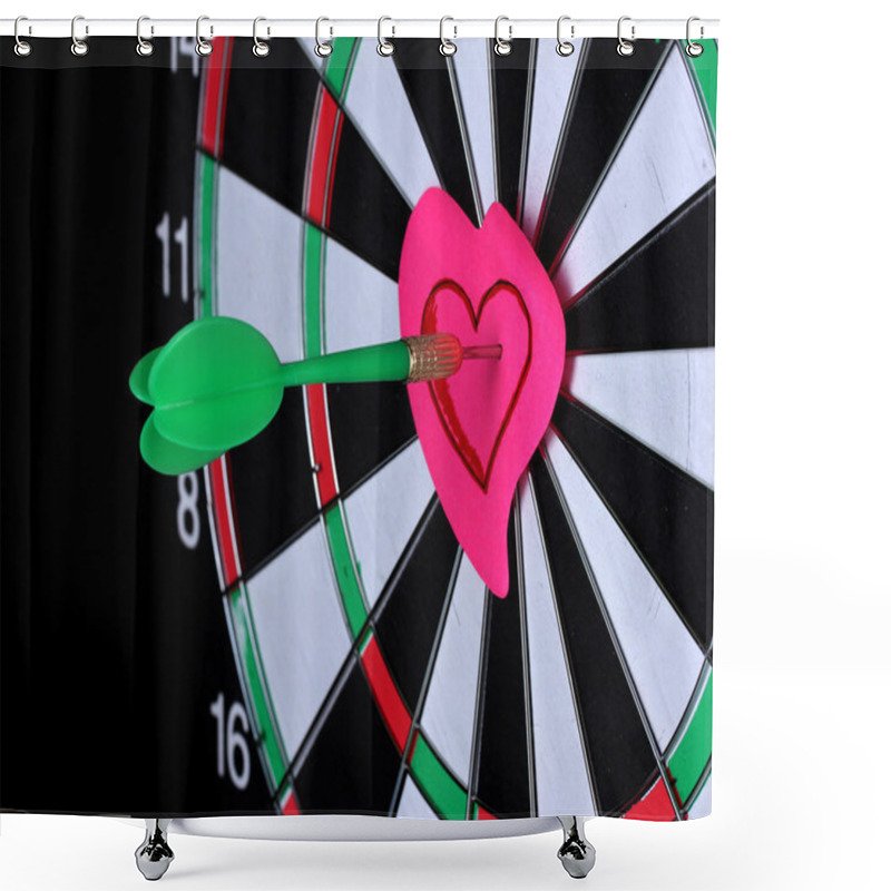 Personality  Darts With Stickers Depicting The Life Values Close-up On Black Background Shower Curtains