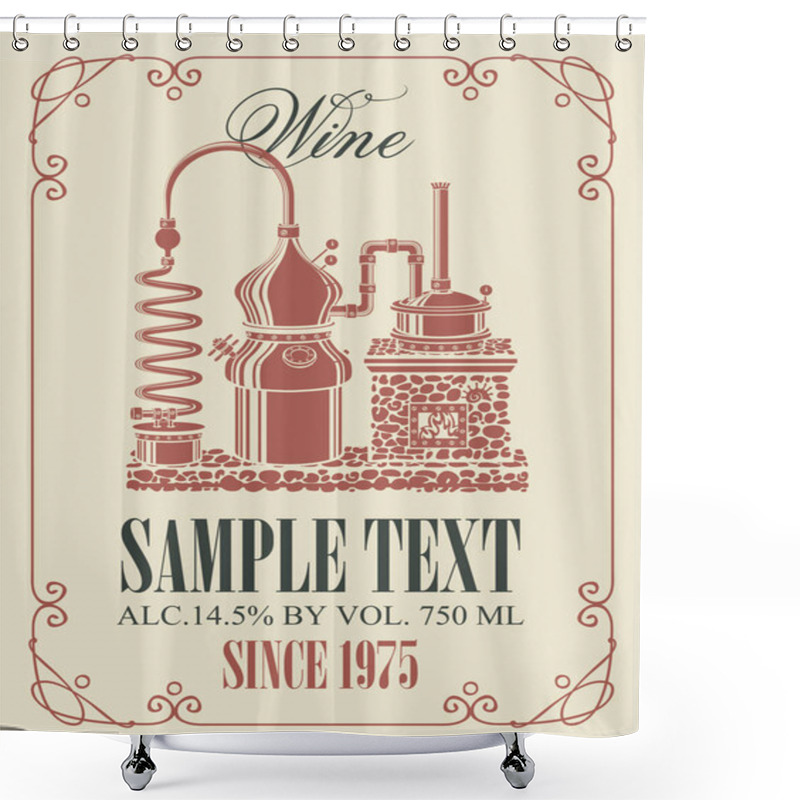 Personality  Vector Label For Wine With Retro Wine Production Shower Curtains