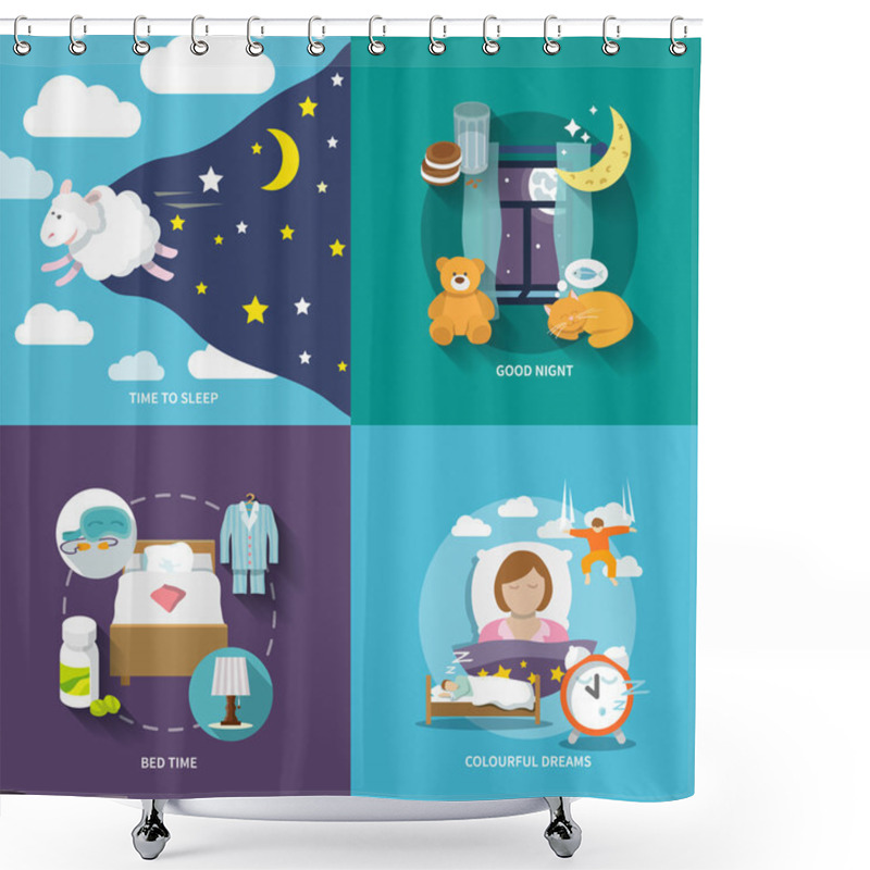 Personality  Sleep Time Icons Flat Shower Curtains