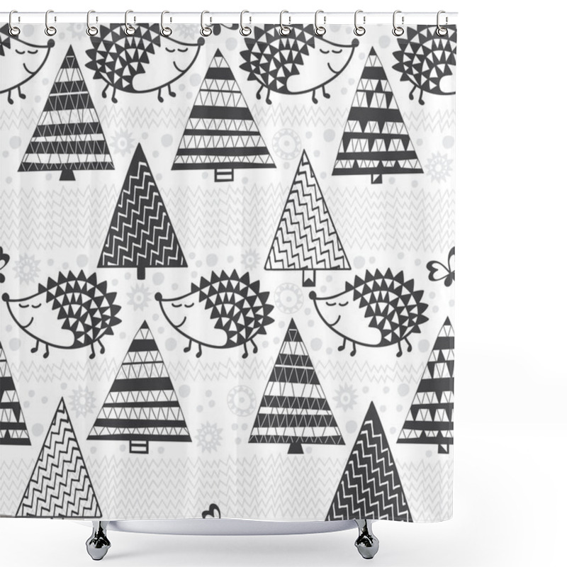 Personality   Seamless  Pattern With Hedgehogs & Fir-trees Shower Curtains