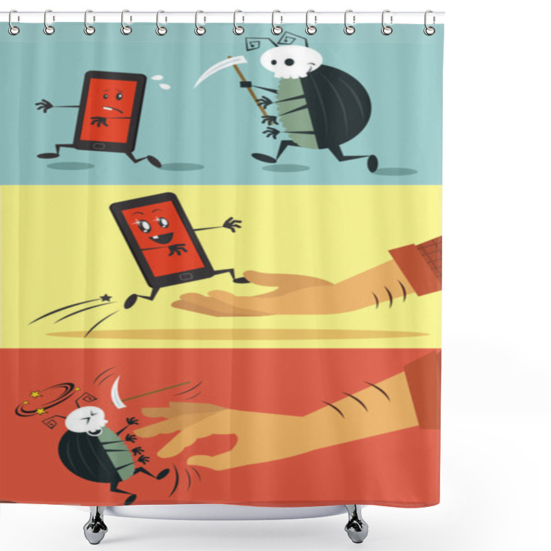 Personality  Vector Flat Illustrations Of Mobile Devices Bugs Shower Curtains