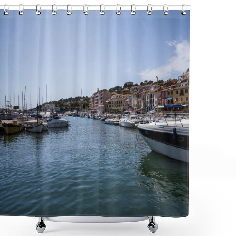 Personality  AVIGNON, FRANCE - JUNE 18, 2018: Beautiful Sea Harbour With Yachts And Boats, Avignon, France Shower Curtains