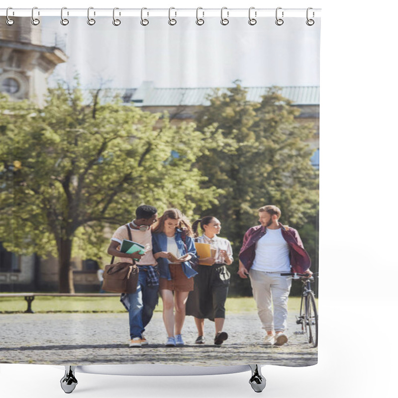 Personality  Multicultural Students Walking In Park  Shower Curtains