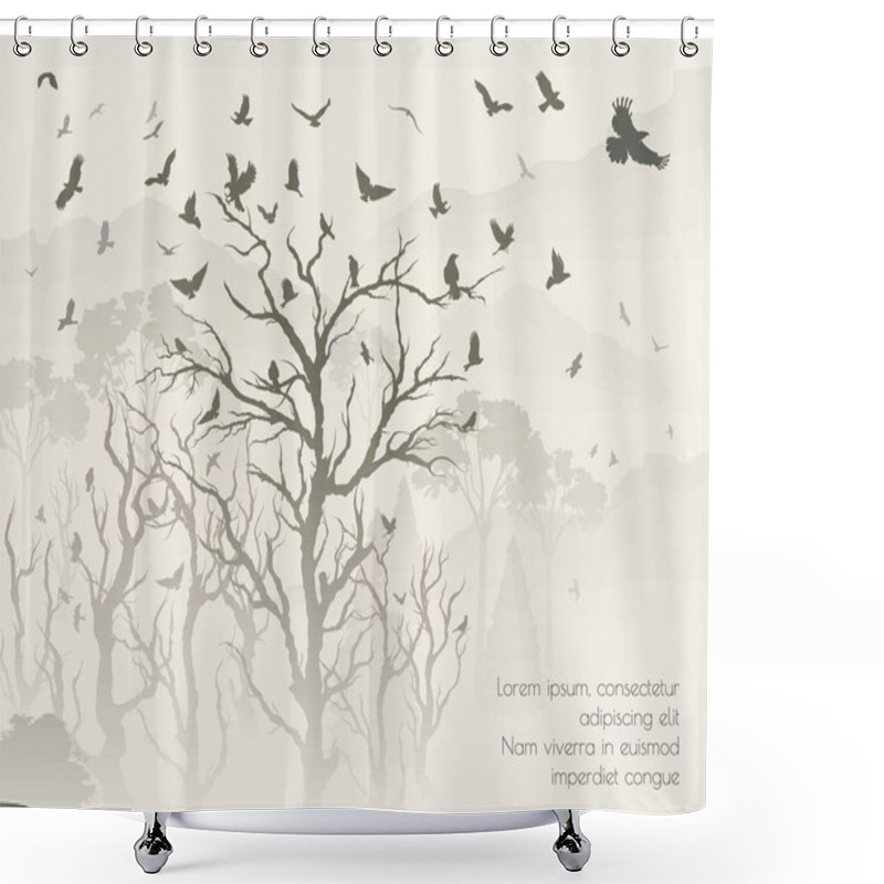 Personality  Figure Flock Of Flying Birds On Tree Branch Shower Curtains