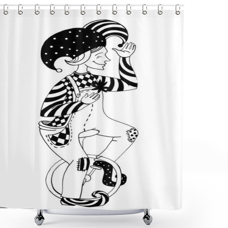 Personality  Cartoon Illustration Of A Clown On Unicycle  Shower Curtains