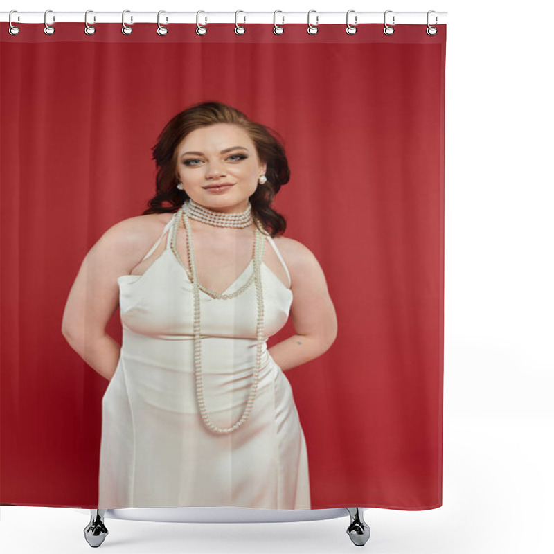 Personality  A Stunning Young Woman In Refined Clothing Poses Gracefully, Showcasing Her Elegance And Charm. Shower Curtains