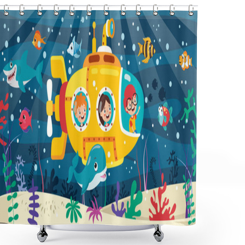 Personality  Cartoon Submarine Under The Sea Shower Curtains