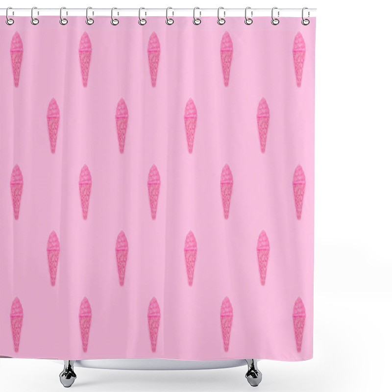 Personality  Seamless Pattern With Ice Cream Cone Made From Confetti On Pink Paper Background. Summer Food Concept. Shower Curtains