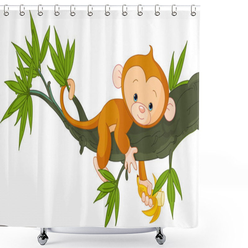 Personality  Baby Monkey On A Tree Shower Curtains