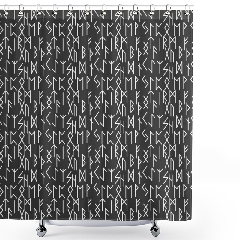 Personality  The Runes Of The Older Futarka In A Seamless Pattern. The Scandinavian Ancient Alphabet And Magical Miswar. Suitable For Background And Site Design Or Maps. Shower Curtains