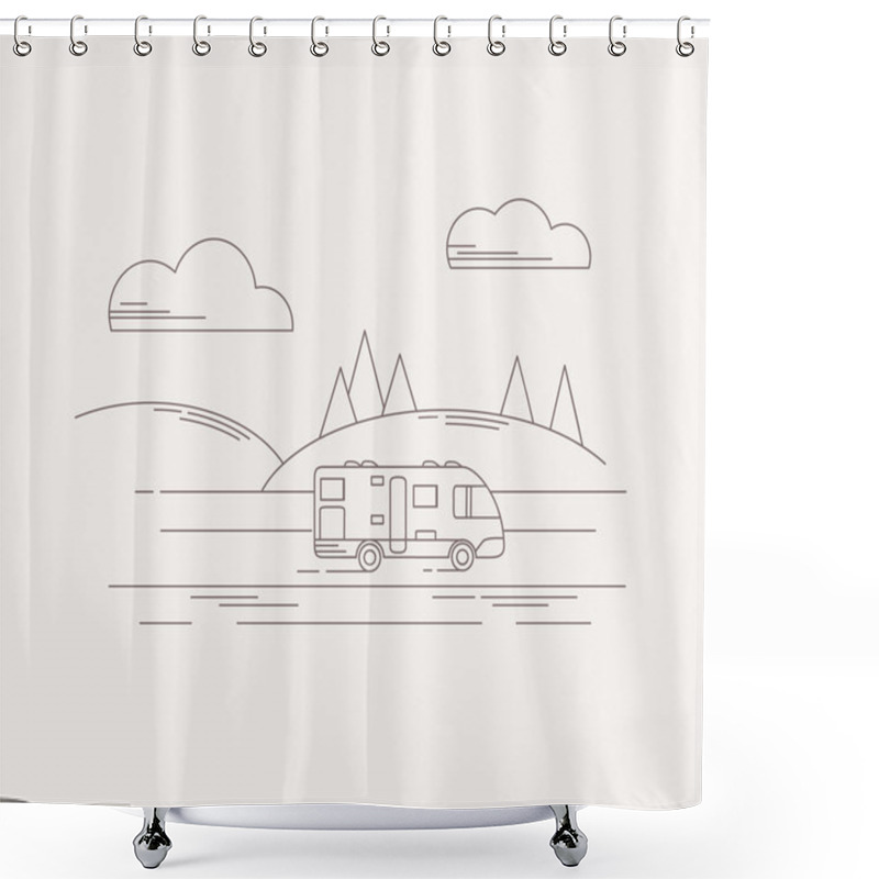 Personality  Travel Illustration In Linear Style Shower Curtains