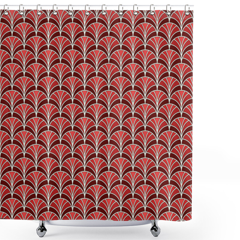 Personality  Fish Scale Wallpaper. Asian Traditional Ornament With Repeated Scallops. Hand Fan Motif. Oriental Seamless Pattern Shower Curtains