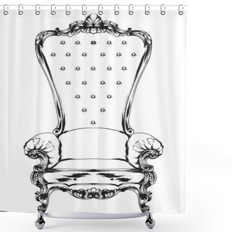 Personality  Baroque Armchair Vector. Royal Style Decotations. Victorian Ornaments Engraved. Imperial Furniture Decor Illustrations Line Arts Shower Curtains