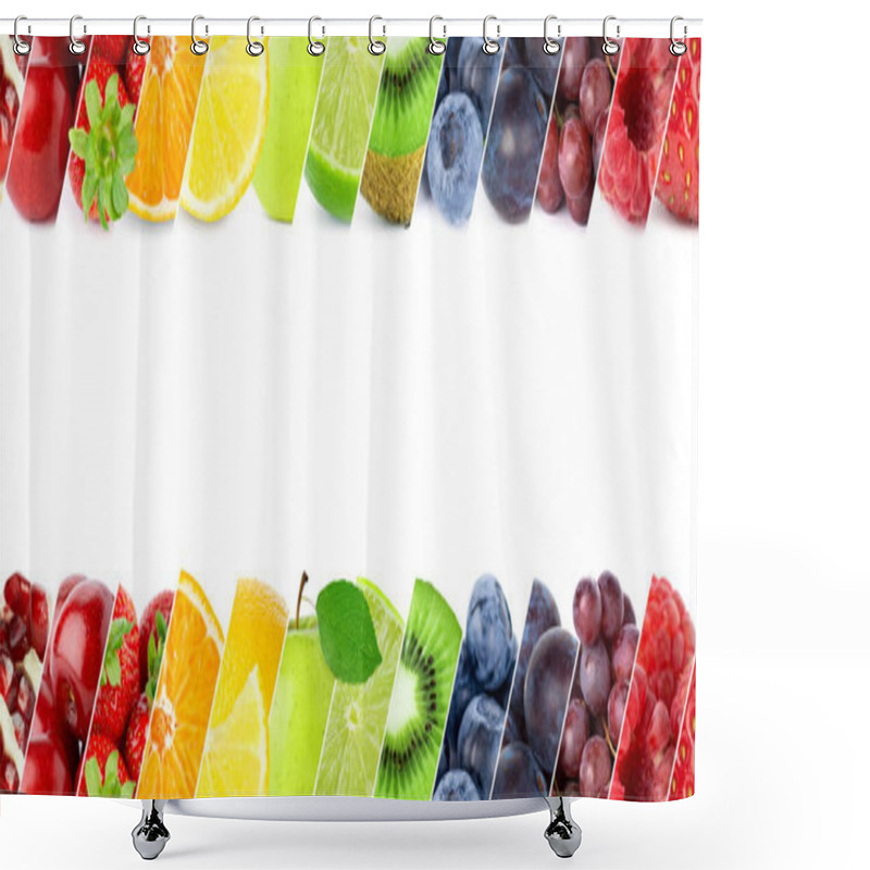 Personality  Fruits. Collage Of Fresh Fruits And Berries On White Background Shower Curtains