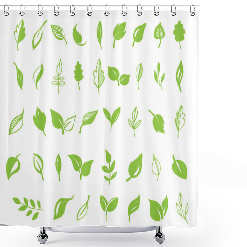 Personality  Set Of Hand Drawn Leaves, Green Leaf, Sketches And Doodles Of Leaf And Plants, Green Leaves Vector Collection Shower Curtains