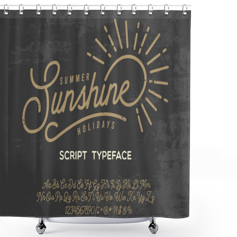 Personality  Summer Story. Hand Made Script Font. Vacation Summer Time. Waikiki Beach. Vector Illustration. Retro Typeface And Logo. Summer Style. Shower Curtains