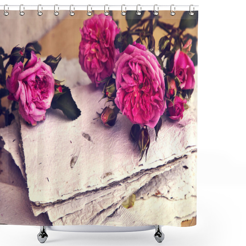 Personality  Pink Roses, Petals And Handmade Paper Shower Curtains