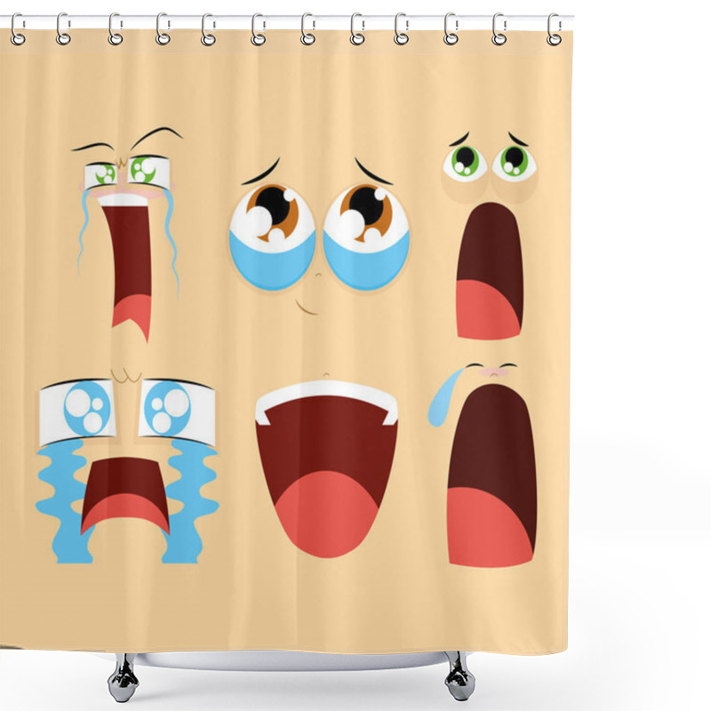 Personality  Set Of Different Cartoon Faces Isolated Shower Curtains