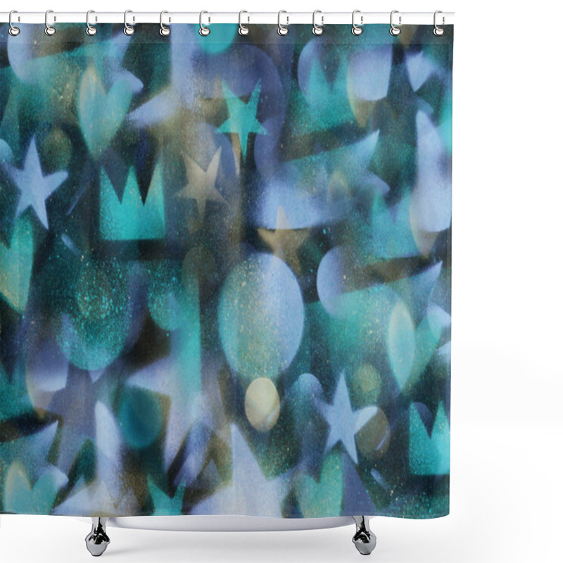 Personality  Unusual Space Abstract Background, With Elements Of Stars, Hearts, Planets, And Watercolor Splashes. Shower Curtains