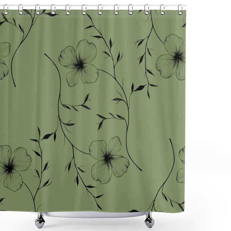 Personality  Seamless Pattern Black Elegant Flower Big Design On Pastel Green Background For Prints, Textiles, Packaging, Fabrics, And Wrapping Paper Shower Curtains