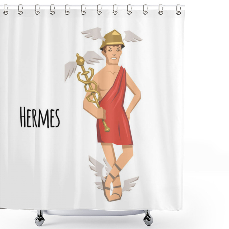 Personality  Hermes, Ancient Greek God Of Roadways, Travelers, Merchants And Thieves, Messenger Of The Gods. Mythology. Flat Vector Illustration. Isolated On White Background. Shower Curtains