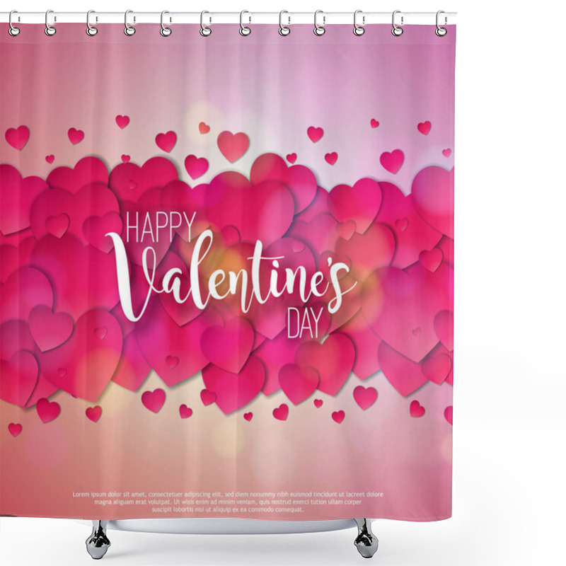 Personality  Happy Valentines Day Design With Red Heart On Shiny Pink Background. Vector Wedding And Love Theme Illustration For Greeting Card, Party Invitation Or Promo Banner. Shower Curtains