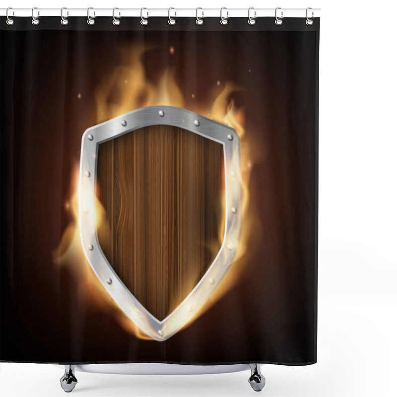 Personality  Icon Military Wooden Shield Is Burning.  Shower Curtains