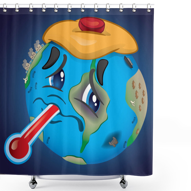 Personality  Illustration Representing Earth, Bruised And Saddened By Pollution And Abuse Of Man. Ideal For Educational, Environmental And Institutional Material. Shower Curtains