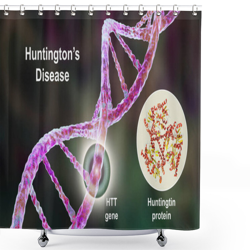 Personality  Huntington's Chorea, A Neurodegenerative Disease Due To A Mutation In The Huntingtin Gene HTT, Deficiency In The Huntingtin Protein And Changes In Brain Basal Ganglia, 3D Illustration Shower Curtains