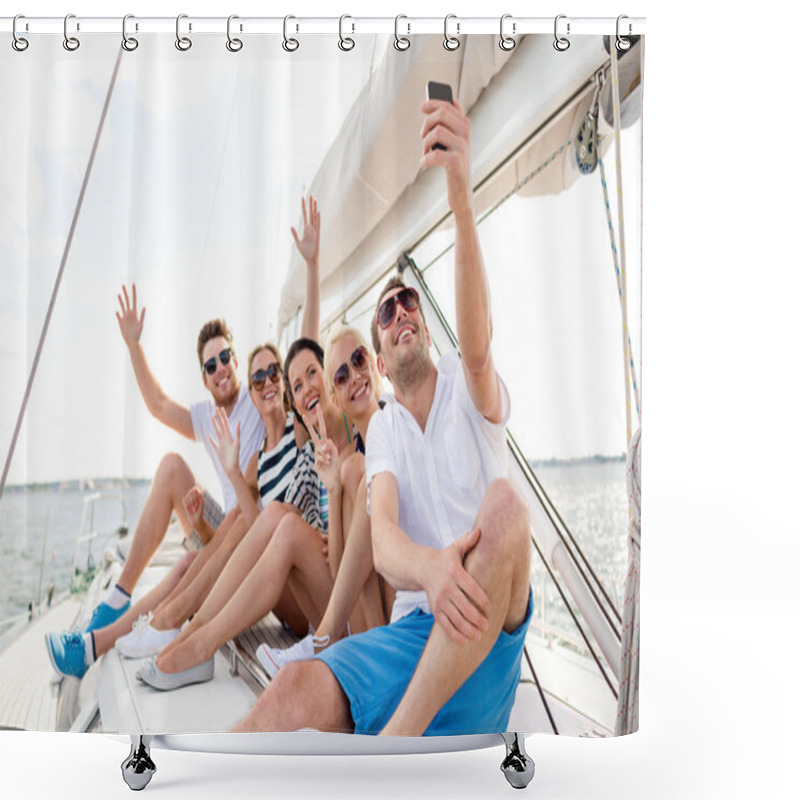 Personality  Smiling Friends Sitting On Yacht Deck Shower Curtains